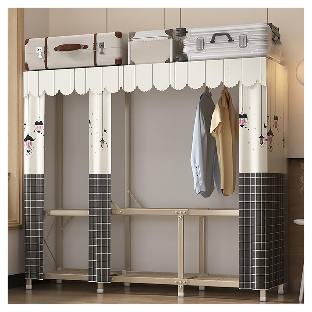 Armoire moderne en tissu avec cadre en métal et 5 compartiments de rangement