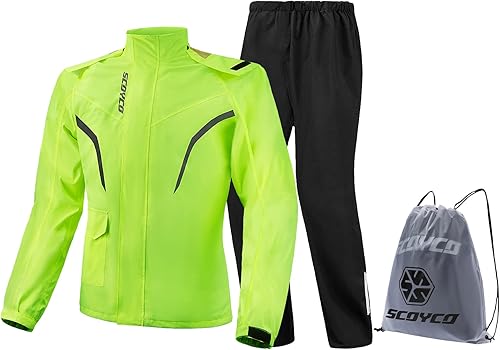 Scoyco Traje de lluvia para motocicleta, chaqueta reflectante de trabajo y pantalones para hombres y mujeres, todos los deportes, granja, pesca,