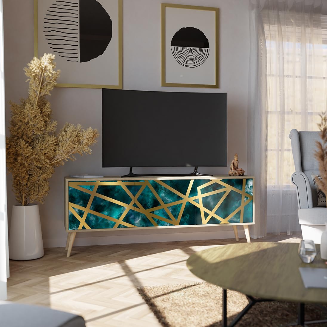 Mobile TV Moderno Con 3 Ante - Credenza Soggiorno Con Gambe - Foto 9