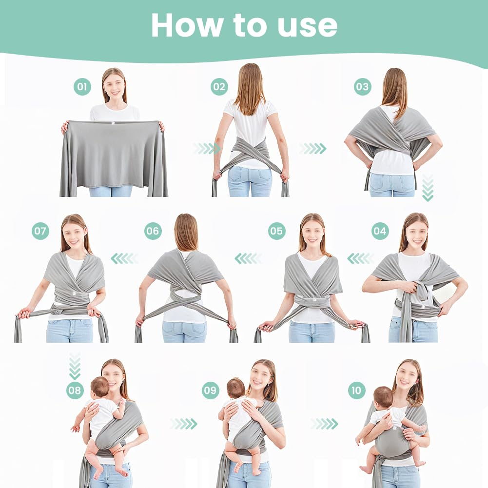 AOOWU Fascia Neonato Porta Bebè, Elastica Fascia per Neonati, Facile da Indossare, Marsupio Bambino in Tessuto Morbido, Leggero, Regolabile e Unisex, Adatta Fino a 15 kg