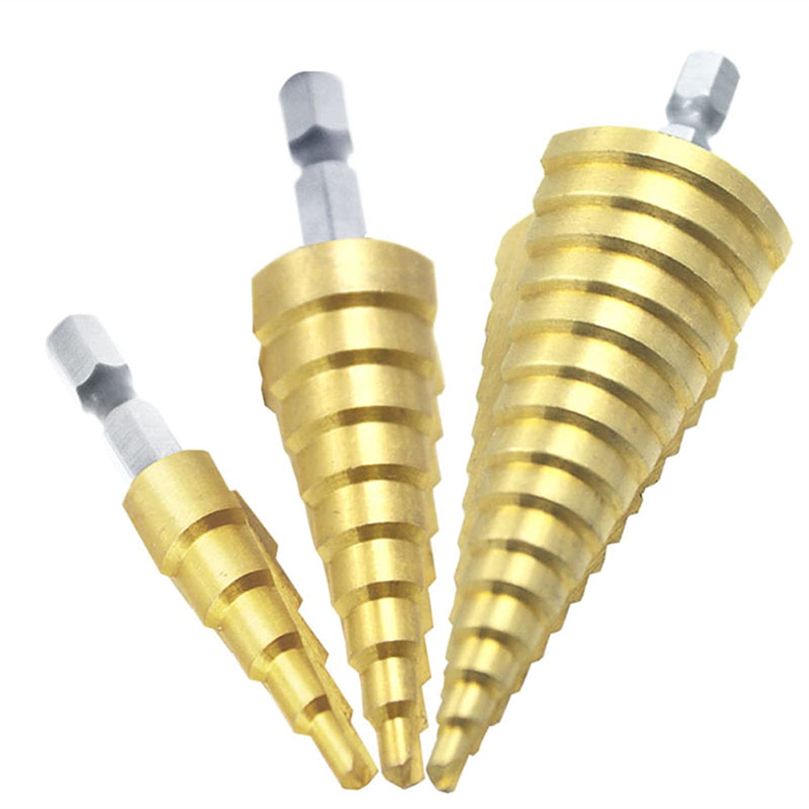 Set di punte per trapano industriali, facili da installare e da usare, 4-12/20/32 mm, 3 pezzi, punte per trapano a gradini in titanio HSS e acciaio