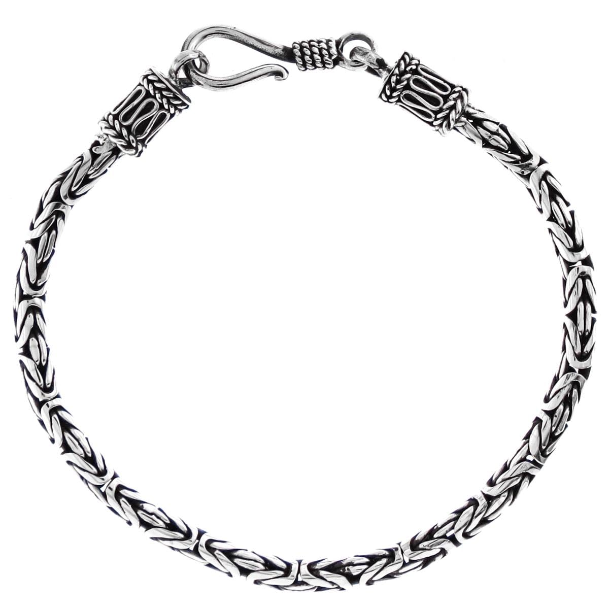3mm Round Byzantine Handmade Bali Oxidized 925 Sterling Silver Chain Anklet Bracelet