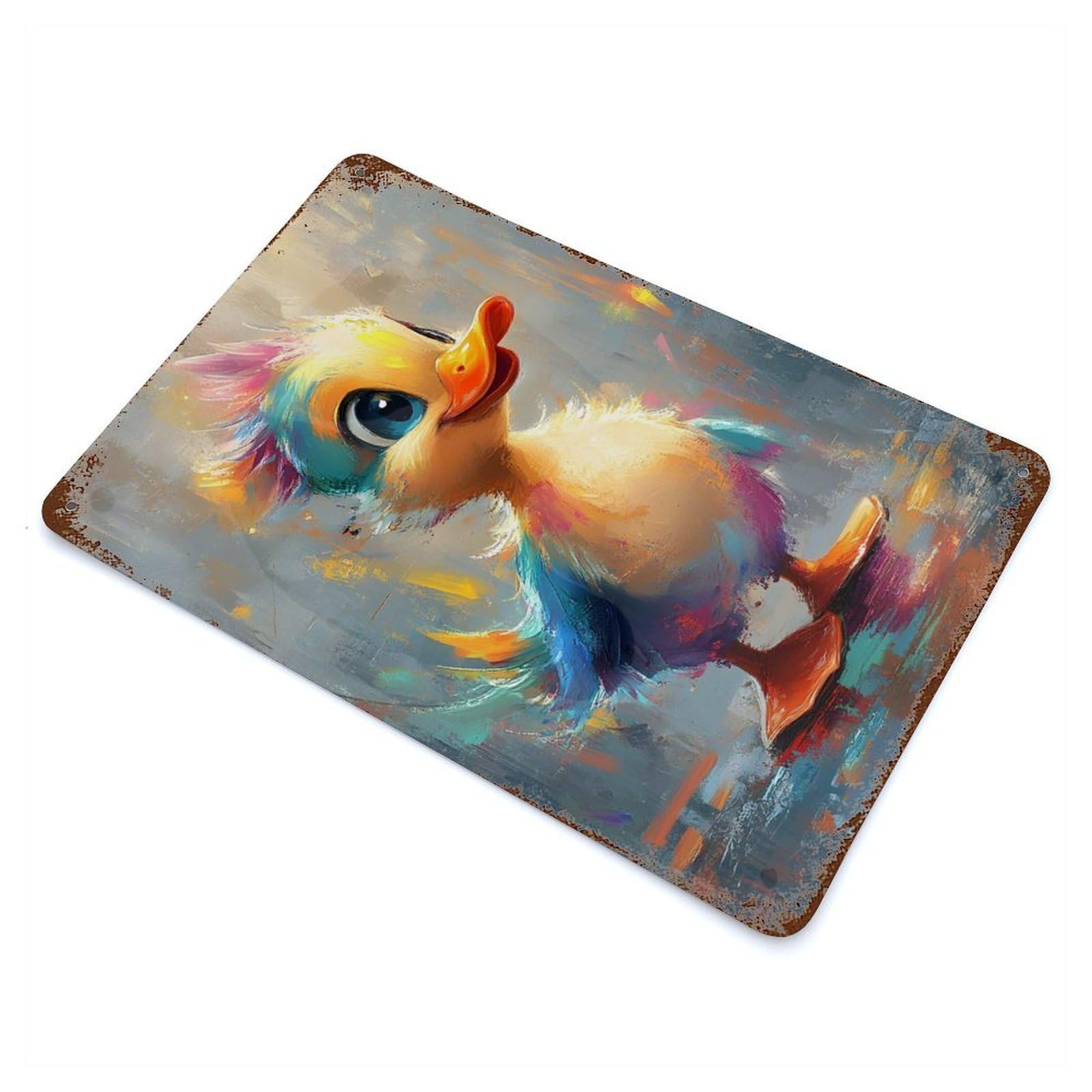 Decorative Tin Sign Cute Duckling Painting 11.8"x7.9", Decorative Metal Wall Art for Garage, Bar And Workshop Decor