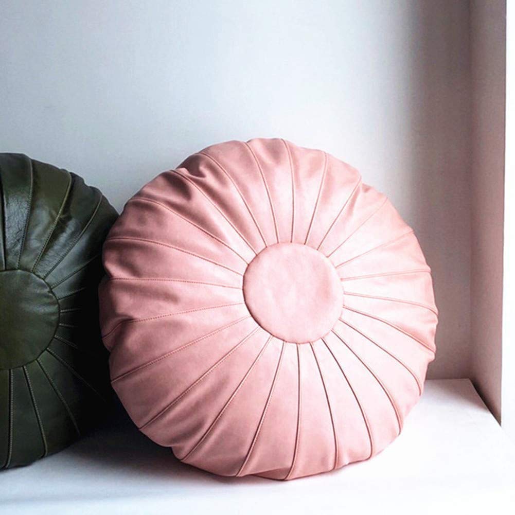 Footstool Leather Handmade Moroccan Pouf Footstool,Round Filled Pouf Ottoman Portable Floor Cushion Footstool for Living Room Bedroom and under Desk/Pink/70 * 70Cm(28 * 28Inch)