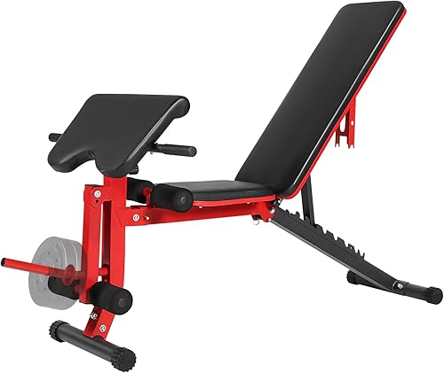 Mikolo Banco de pesas multifuncional ajustable con extensión de piernas, rizo de piernas y accesorio de almohadilla de predicador, bancos de