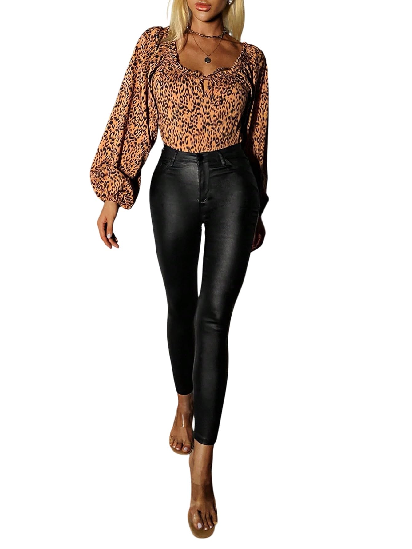 SOLY HUX Hosen Damen Eleagnt PU Leder Legginghose Skinny Fit Kunstlederhosen mit Taschen Leggings Herbst Party Festival Outfit