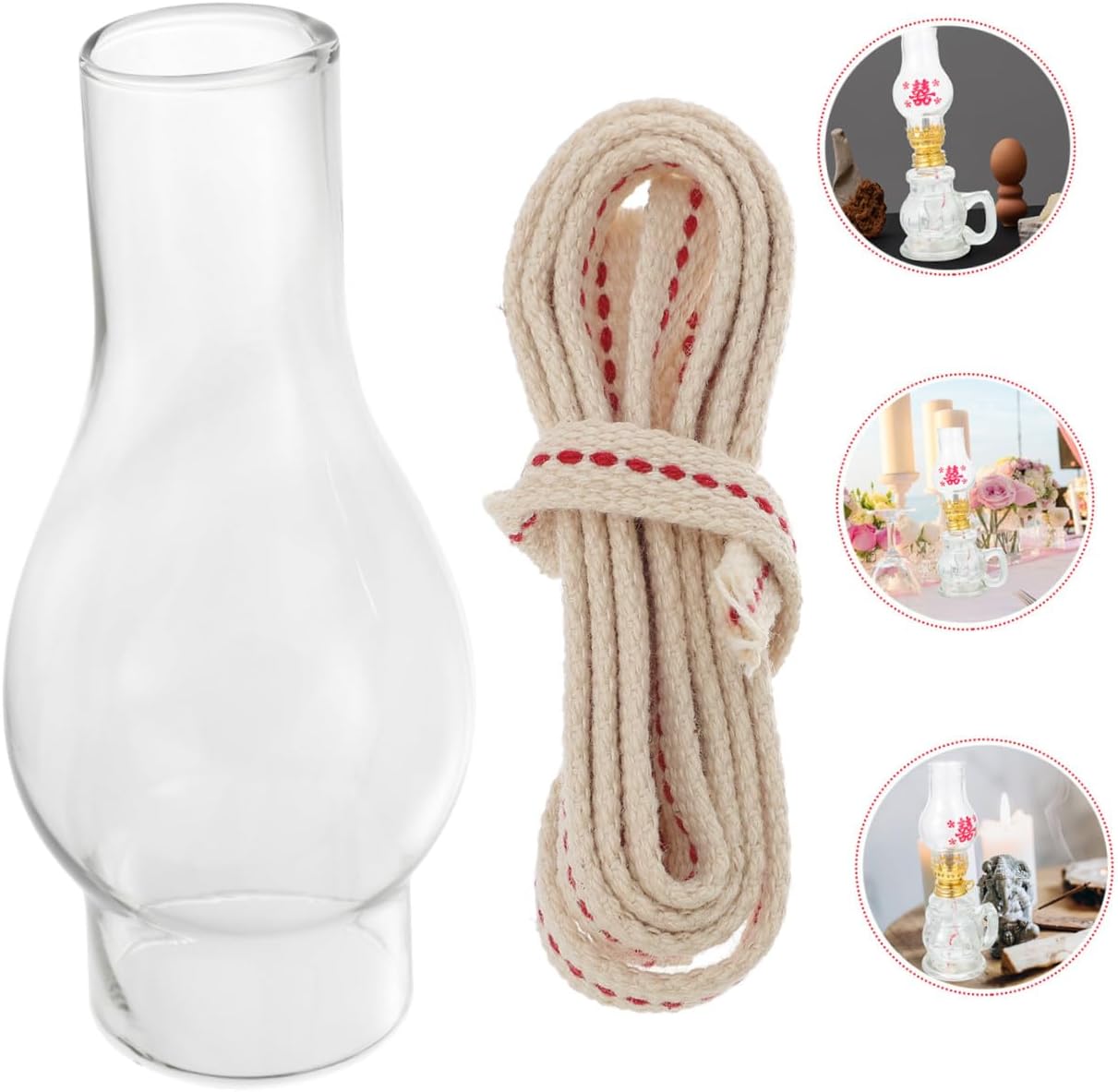 Glass Kerosene Lampshade with 1m Wide Wick Set, Replacement Glass Chimney Oil Lamp Shade for Vintage Kerosene Lanterns, Indoor Lighting Accessories, 2pcs