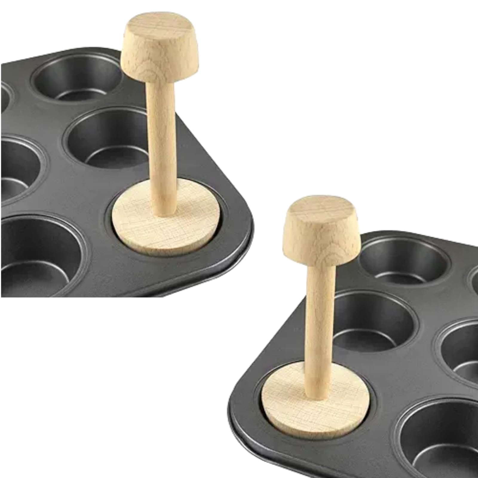 Muiltvoe 2PcsWoodiness Tart Tamper Pastry Tamper Double Side Wooden Egg Tart Tamper Mold DIY Cake Pastry Pusher for Kitchen Party Baking Tools, Pie, Tarts and Quiche Pans