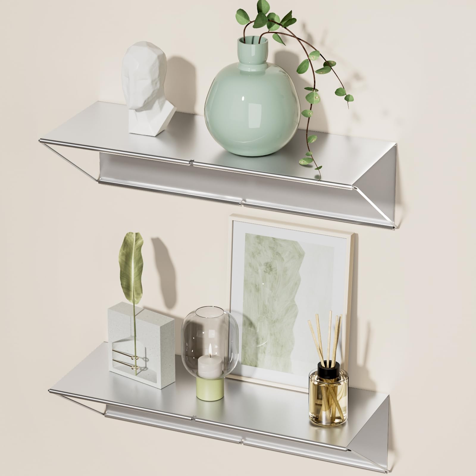 Metal Wall Shelves, Floating Shelves for Wall Set of 2, Small Wall Shelf for Living Room, Bedhroom, Kitchen, Bathroom, 14.4 inch