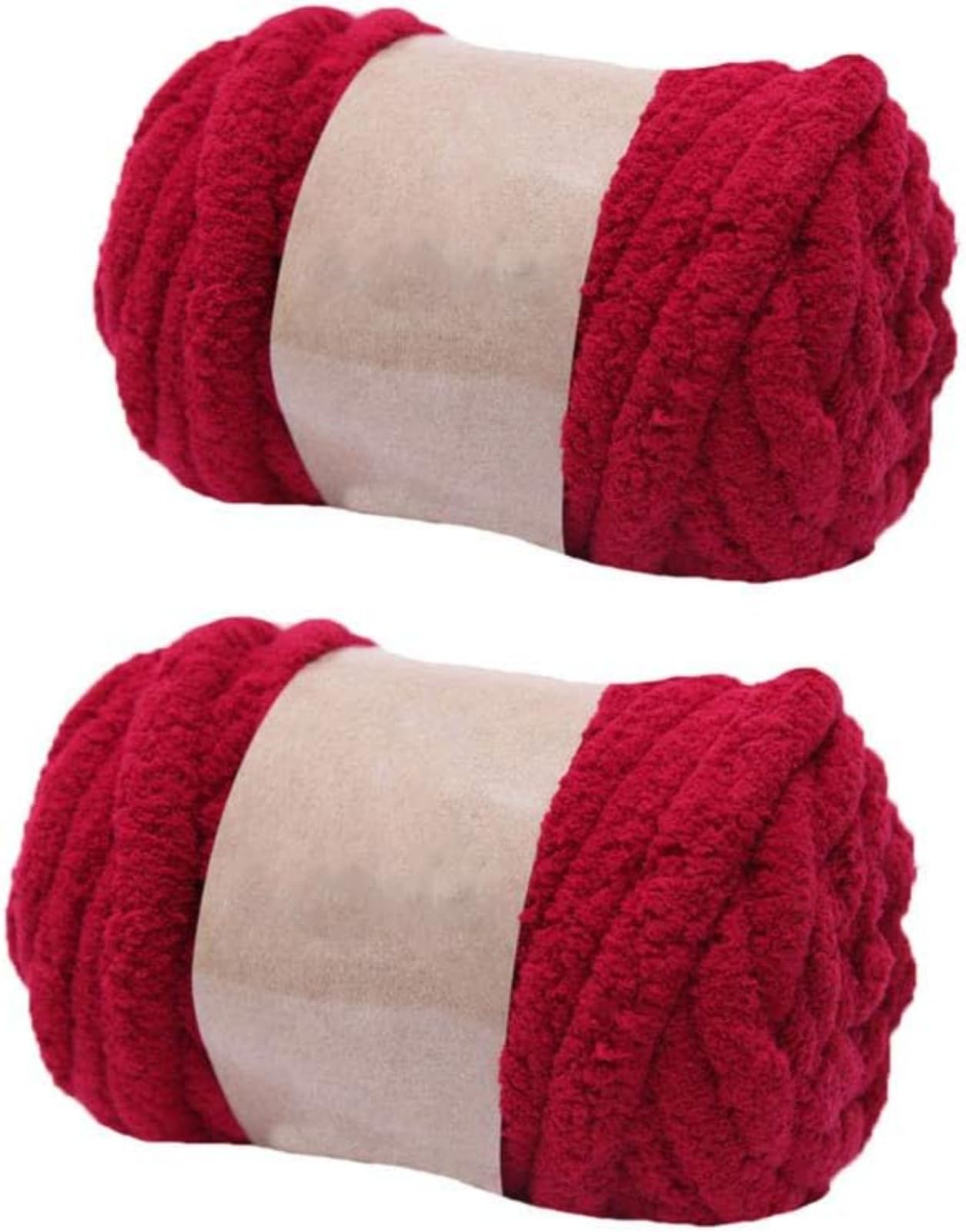 Rieskas Wine Red 2-Pack Bulky Super Chunky Purple Chenille Yarn Arm Knitting Blanket Yarn Jumbo Chenille Yarn Diy Mat Hat Scarf Yarn Per Skein 250G-8Oz