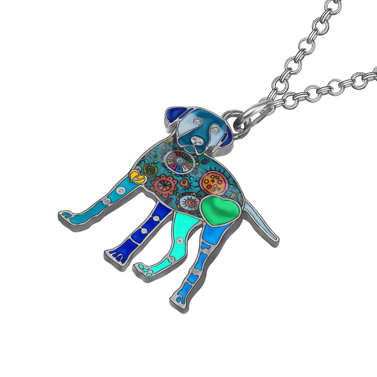 DUOWEI Cute Labrador Dog Pendant Necklace Zinc Alloy Floral Enamel Dog Jewelry Gifts