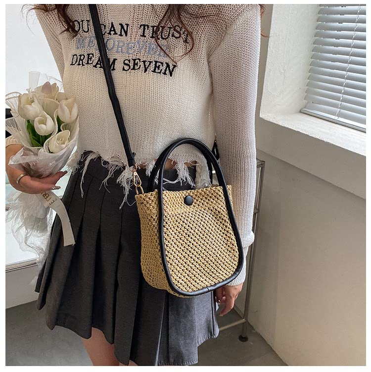 Fairycore Straw Bag Preppy Straw Beach Purse Bag Aesthetic Summer Crochet Beach Crossbody Bag Grunge Accessories (Black)4