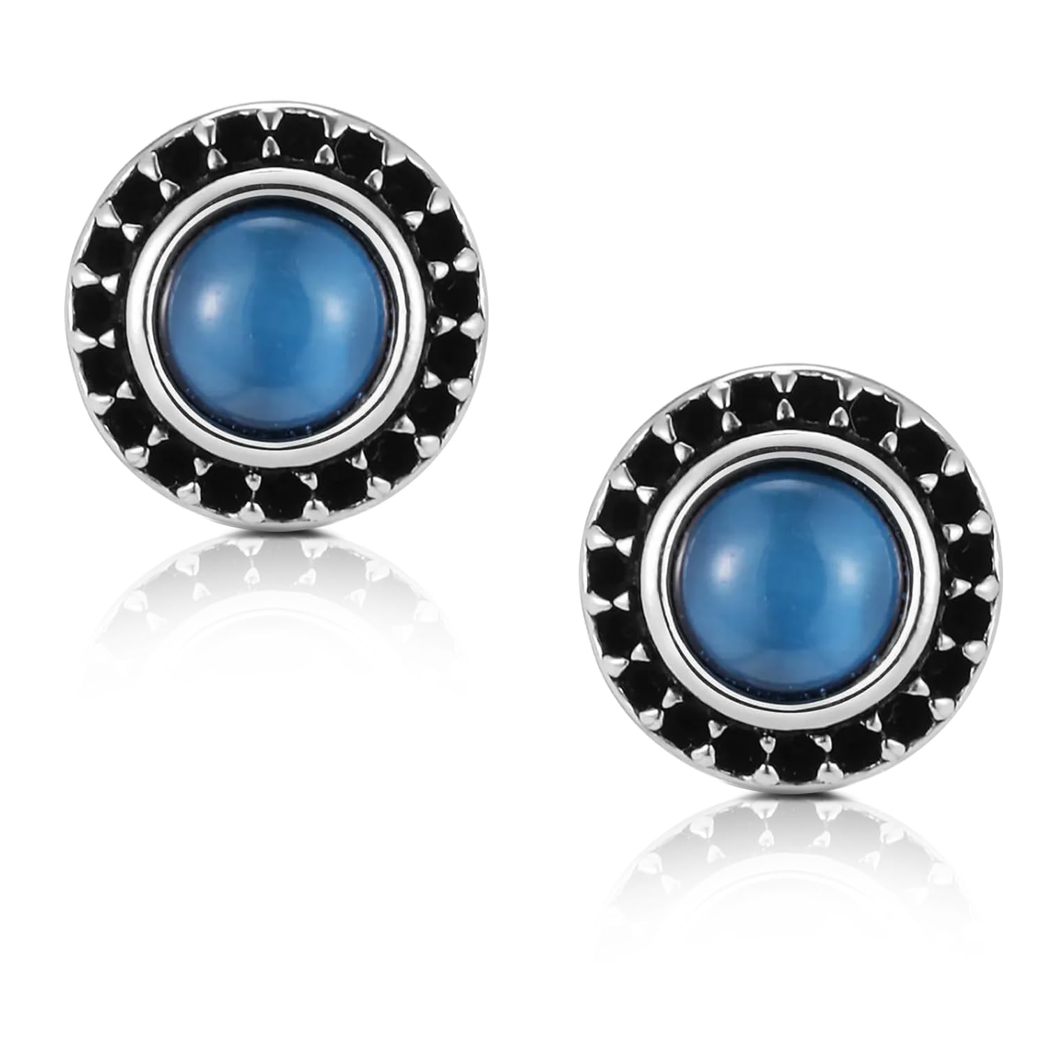 peora Silver Plated Blue Synthetic Stone Studded Round Stud Earrings Fashion Jewellery Gift for Men & Boys-picture-19