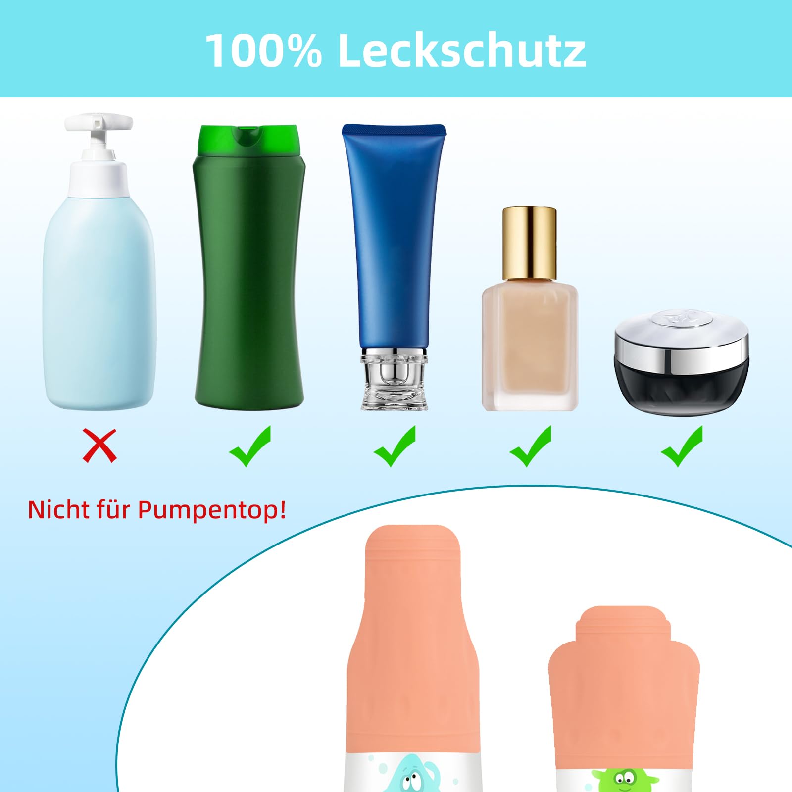 12 custodie in silicone per bottiglie da viaggio, per cosmetici da viaggio e custodie in silicone per contenitori da viaggio (1,34 x 2,95 pollici)
