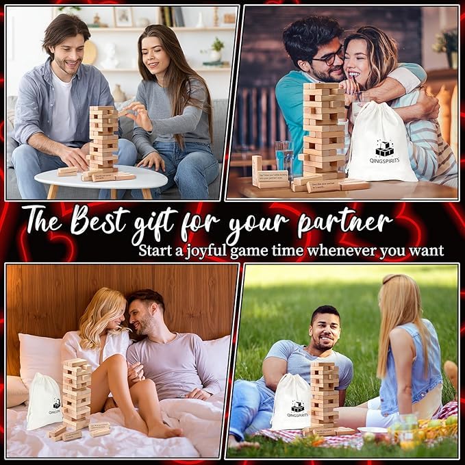 Image of Couple Jhinga Wooden Tumbling Tower Game 42 Pcs | Classic Block Stacking Game for Adults | Educational Indoor Party & Family Fun Game | Handcrafted Wooden Toy (Classic)