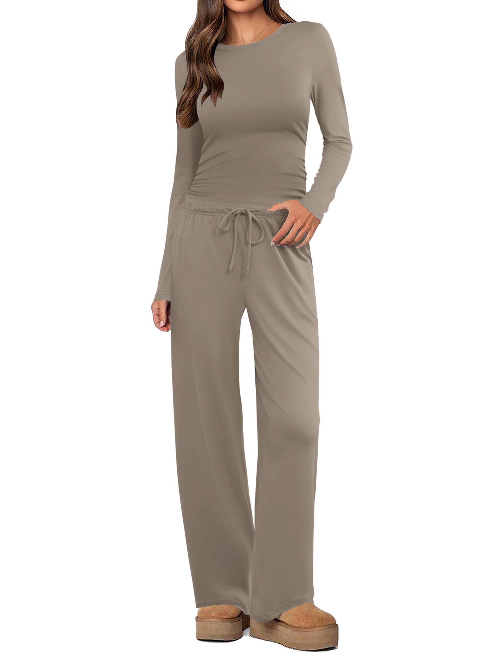 Ekouaer Women's 2 Piece Set 2026 Ruched Side Lounge Set with Pockets