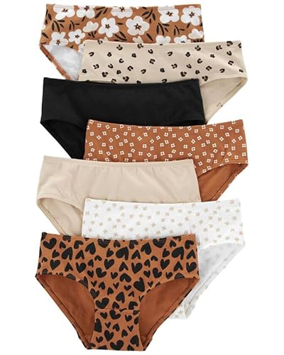 Carter's Girls' Little 7-Pack Underwear, Brown/Flowers/Hearts, 6 Years