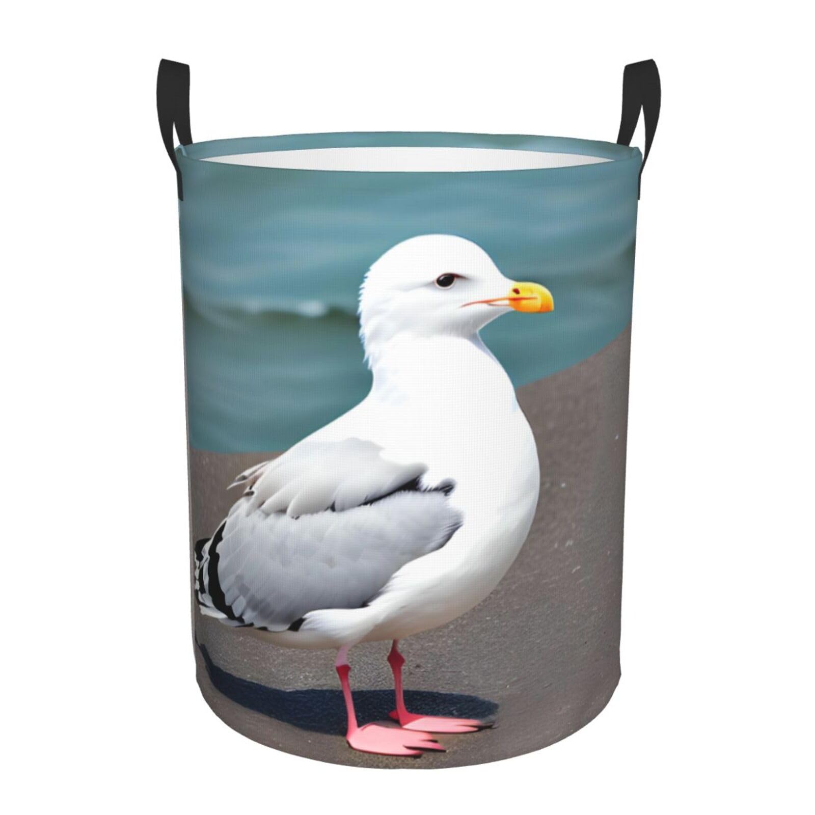 M Collapsible Cute seagull Print Circular Hamper Round