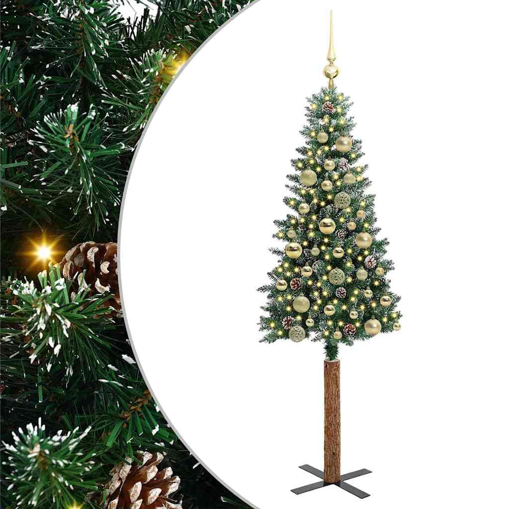 Albero di Natale sottile 150 cm verde con 150 LED bianco caldo e robusto supporto in metallo, ideale per interni ed esterni protetti, decorazione festiva