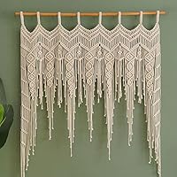 M MANUAL Macrame Valance Curtain 41x53 Inch Farmhouse Boho Kitchen Window Tassels Leaf Valance for Bedroom Living Room Decor