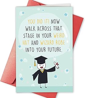 Humor Poem Graduation Card for Him Her, Funny Weird Hat And Robe Graduation Card, Proud Of You Card, Graduation Gift for Friend Family, You Did It!