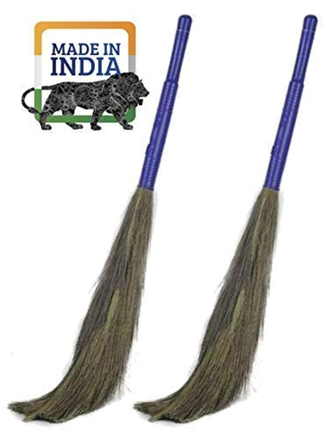 DE Broom King Size | Soft Grass | Dust-Free Floor Cleaning | with Long Handle | Multi Colors Broom for Home Cleaning Floor with Long Handle (Pack of 2)