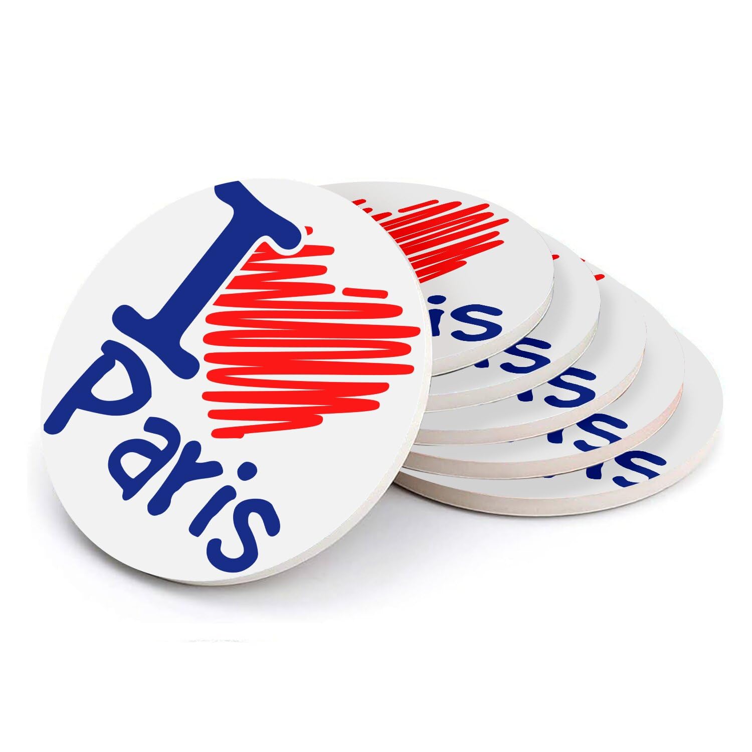 Sous verre ronds en céramique I Love Paris - Lot de 6 dessous de verre absorbants 11 cm