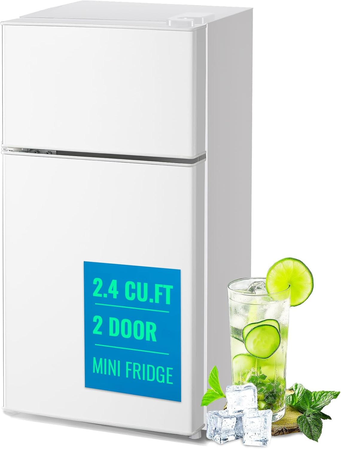 2.4 Cu.ft Small Refrigerator with Double Doors Mini Fridge with Freezer Dorm Refrigerator For Singel 7 Mode Temperature Suit for Apartment Bedroom Rv White