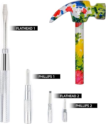 Miniatura 5 de YOUMI Martillo floral 6 en 1 con paquete de herramientas de destornillador, martillo anticorrosión y antioxidante, incluyendo Phillips y