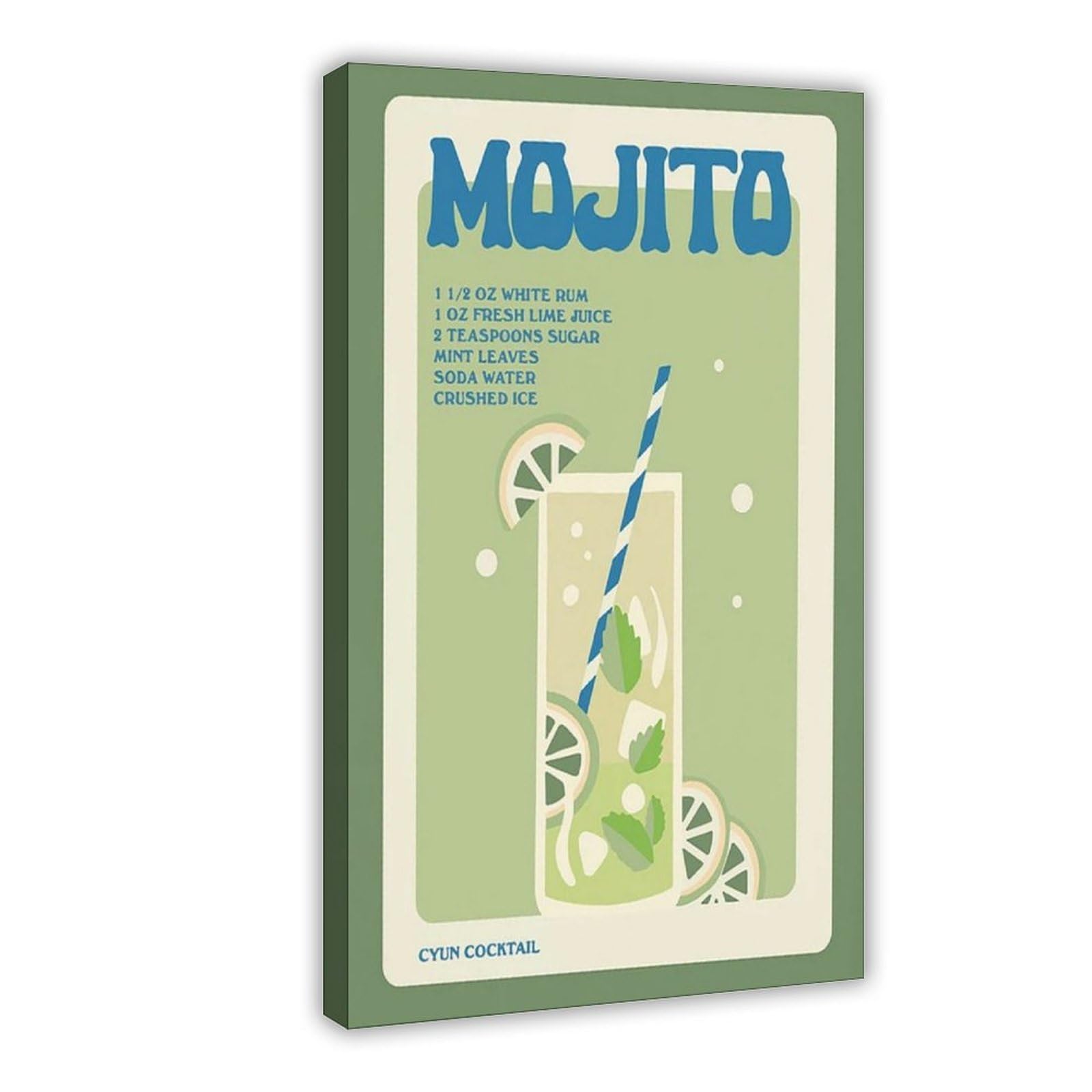 QIOTBVV Minimalist Mojito Cocktail Kitchen Bar Decor Print Canvas Poster Bedroom Decor Landscape Office Room Decor Gift 24" L X 36" W