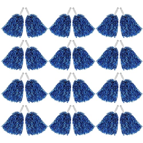 Hooshing 12PCS Cheerleading Pom Poms Metallic Foil Royal Blue with Plastic Handles for Team Sports Dance Party