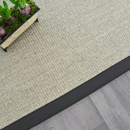 Decoweb Tapis Sisal Quintana Blanchi - Ganse Coton Noire - 160 x 230 cm