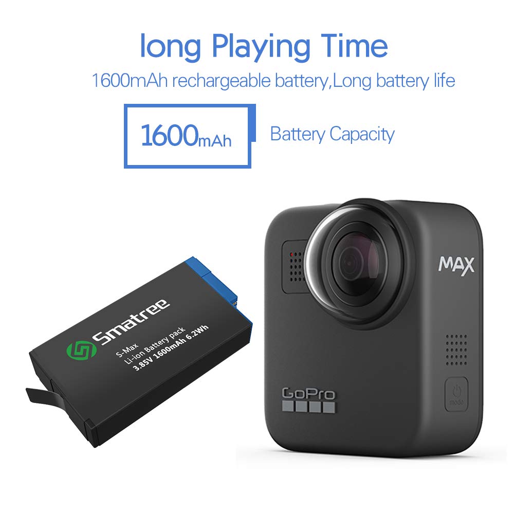 Smatree Lot de 2 Batteries avec Chargeur 3 canaux Compatible avec GoPro Hero Max