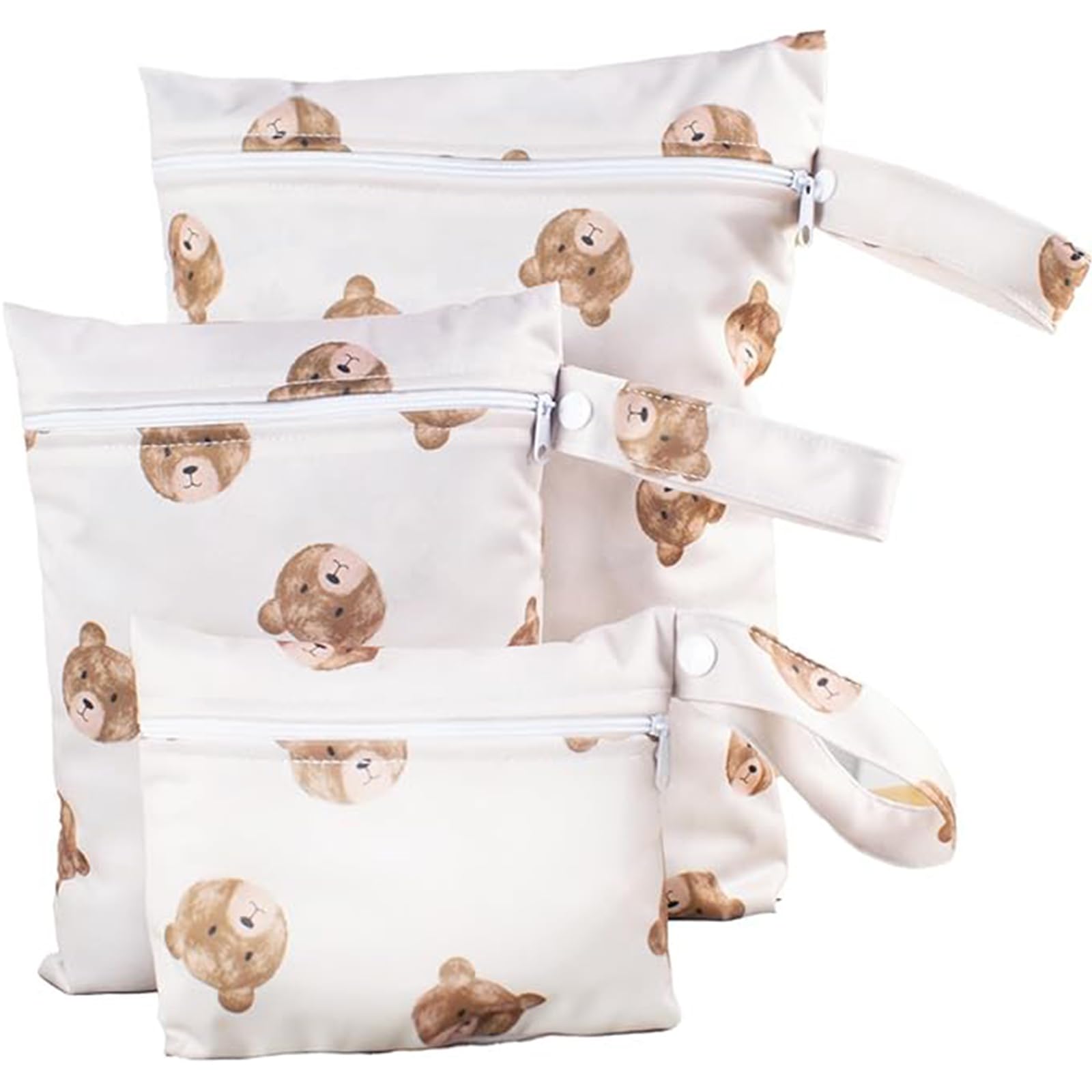 3 Pcs Bear Pattern Waterproof Nappy Bag Organiser Pouches, Reusable Wet Dry Diaper Storage Bags, Portable family Nappy Pouches in Multi Sizes, Lightweight Organizer Bags for Beach, Camping, Gym