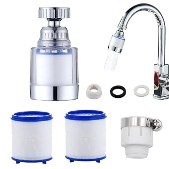 360 Rotating Sink Water Faucet Filters,Purifier Kitchen Tap Filtration,Bathroom Faucet Filter,Removes Chlorine Fluoride Heavy Metals,Water SofteningWith Universal Adapter and 2 Cartridges