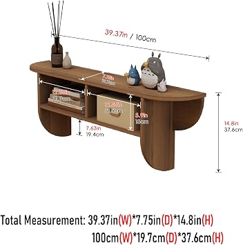 Floating Solid Wood Console Table, 39'' Wall Mounted Narrow Entryway Table with Storage Shelf, Modern Couch Tables Small Entry Way Tables for Entryway, Front Hall, Hallway (Walnut, 39.37IN)