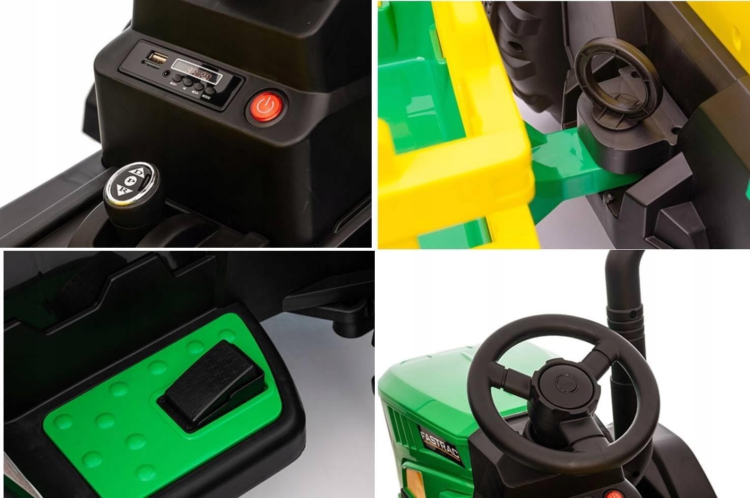 Trattore Elettrico per Bambini 12V con Ruote in Gomma e Rimorchio – Maxi Trattore a Batteria con Telecomando, Soft Start, Cintura di Sicurezza, Luci LED, MP3 USB, 2 Motori 35W (Verde)