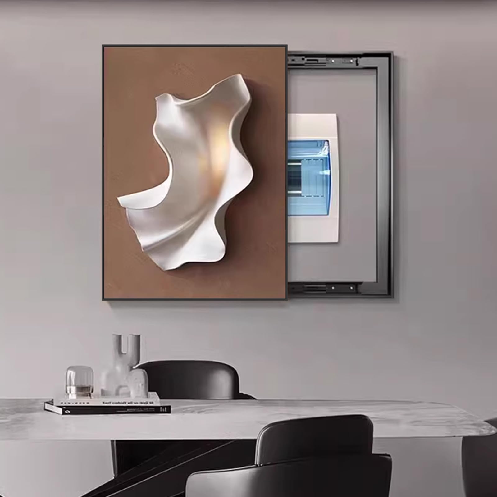 Cubierta decorativa para caja de fusibles, cubierta minimalista y elegante para cuadro eléctrico empotrado en pared, ideal para salones, dormitorios, oficinas y cafeterías. Black-C 50x70CM