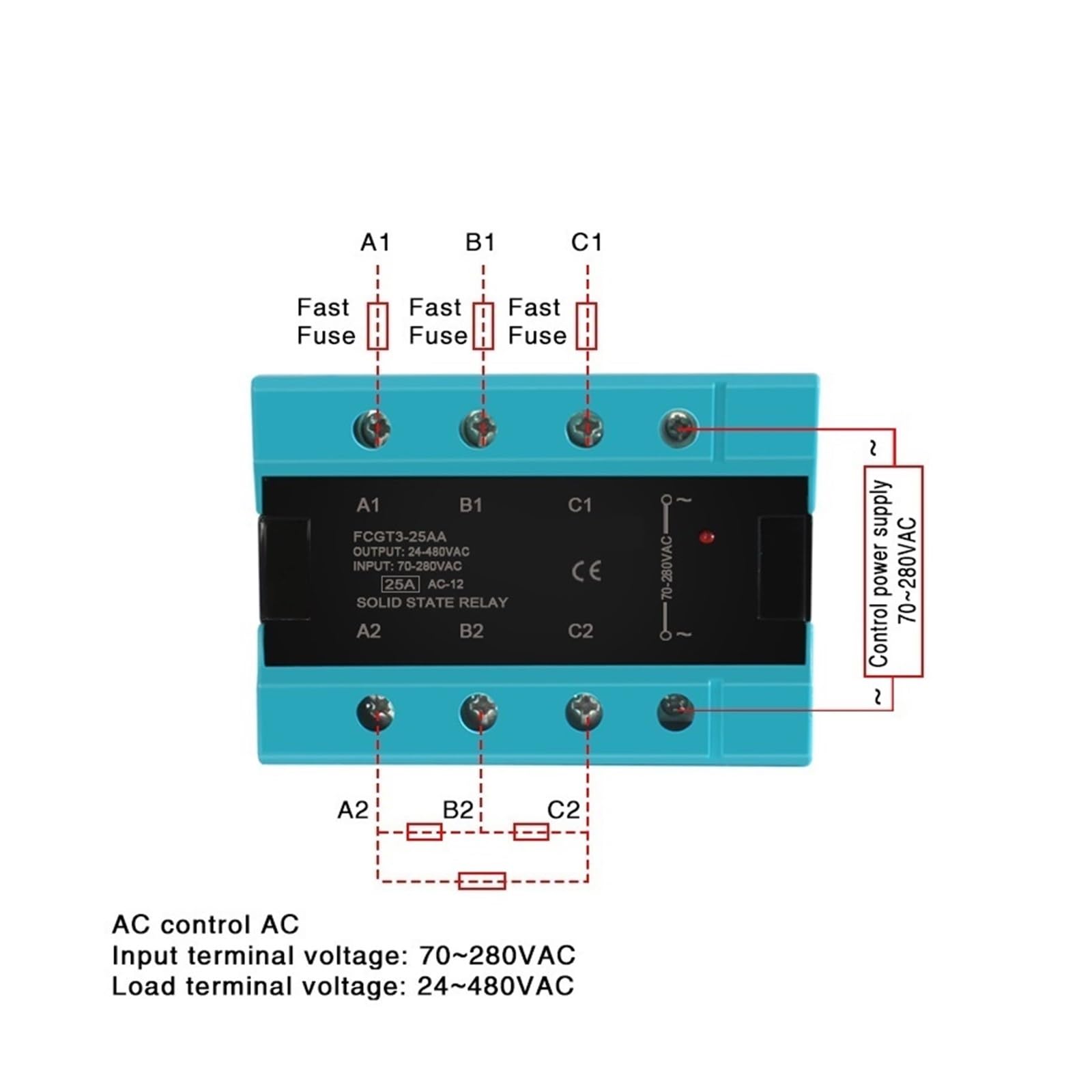 Relé De Estado Sólido Trifásico DA 25A 40A 100A CC A CA Trifásico SSR 3-32V CC Control 24-480V(DC Control AC,100A)