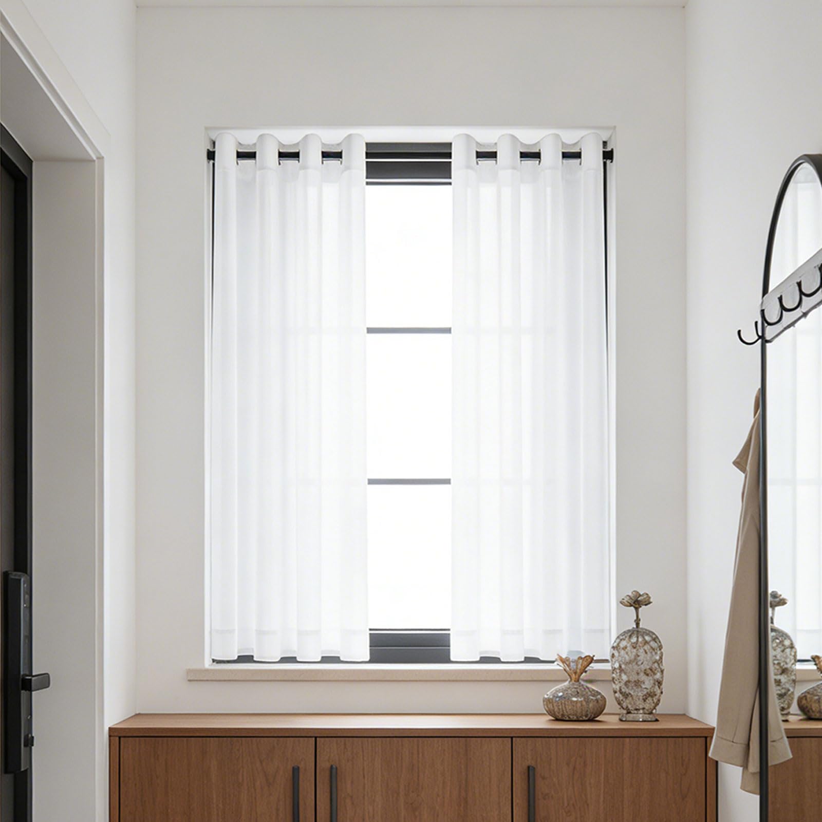 Verdunklungsvorhänge 210 x 210 cm Polyester, mit Ösen Transparent Verdunkelungsvorhang Thermovorhang Hitzeschutz für Wohnzimmer Landhaus Kleine Fenster, Weiß