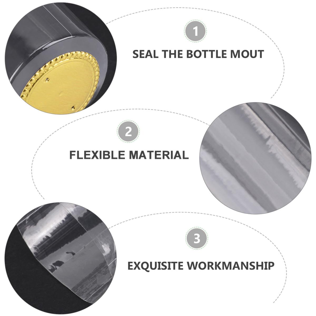Garneck 200 Capsule Termoretraibili Trasparenti per Bottiglie di Vino 30Mm Tappi Sigillanti Linguetta Staccabile per Enoteche Pub e Cantine Materiale Plastico Pratico e Resistente