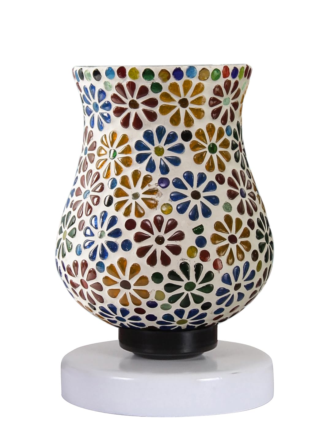 Mosaic Glass Table Lamp with Round White Wood Base | Elegant Home Decor Accent Lamp for Living Room, Office, Nightstand | Decorative Lighting for Modern Interiors - NM114-image-40