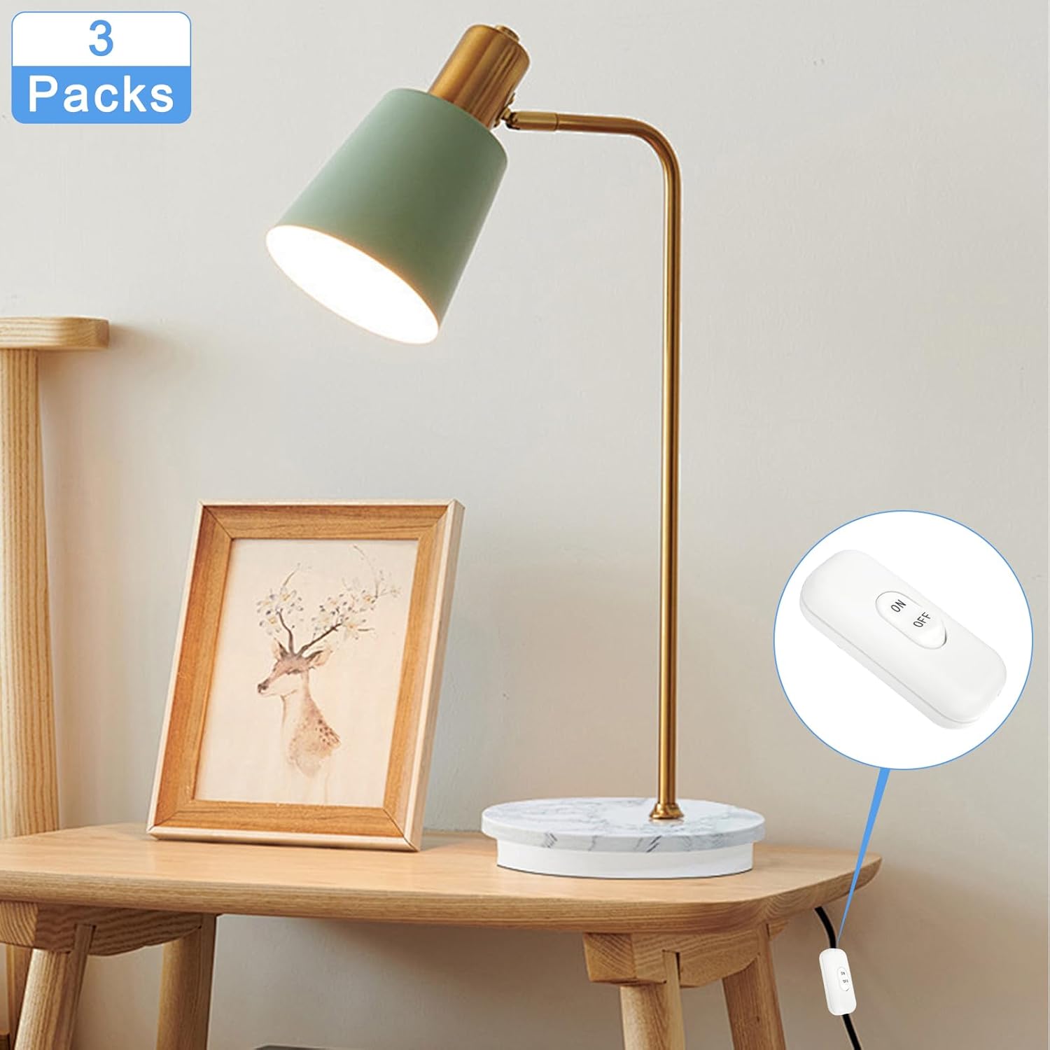 Inline Cord Switch, Inline Switch, Lamp Switch, 3 Pack in Line Switches for Cords, Lamp Cords Switches,250V 6A, for Bedroom Table Lamp Halloween Christmas LED Lights Parts, White