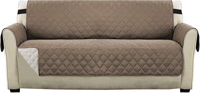 Sofa Slipcover 3 Seater Reversible Furniture Protector Covers, Water Resistant Couch Cover with Adjustable Elastic Straps, Seat Width Up to 66" Machine Washable (Sofa: Taupe/Beige)