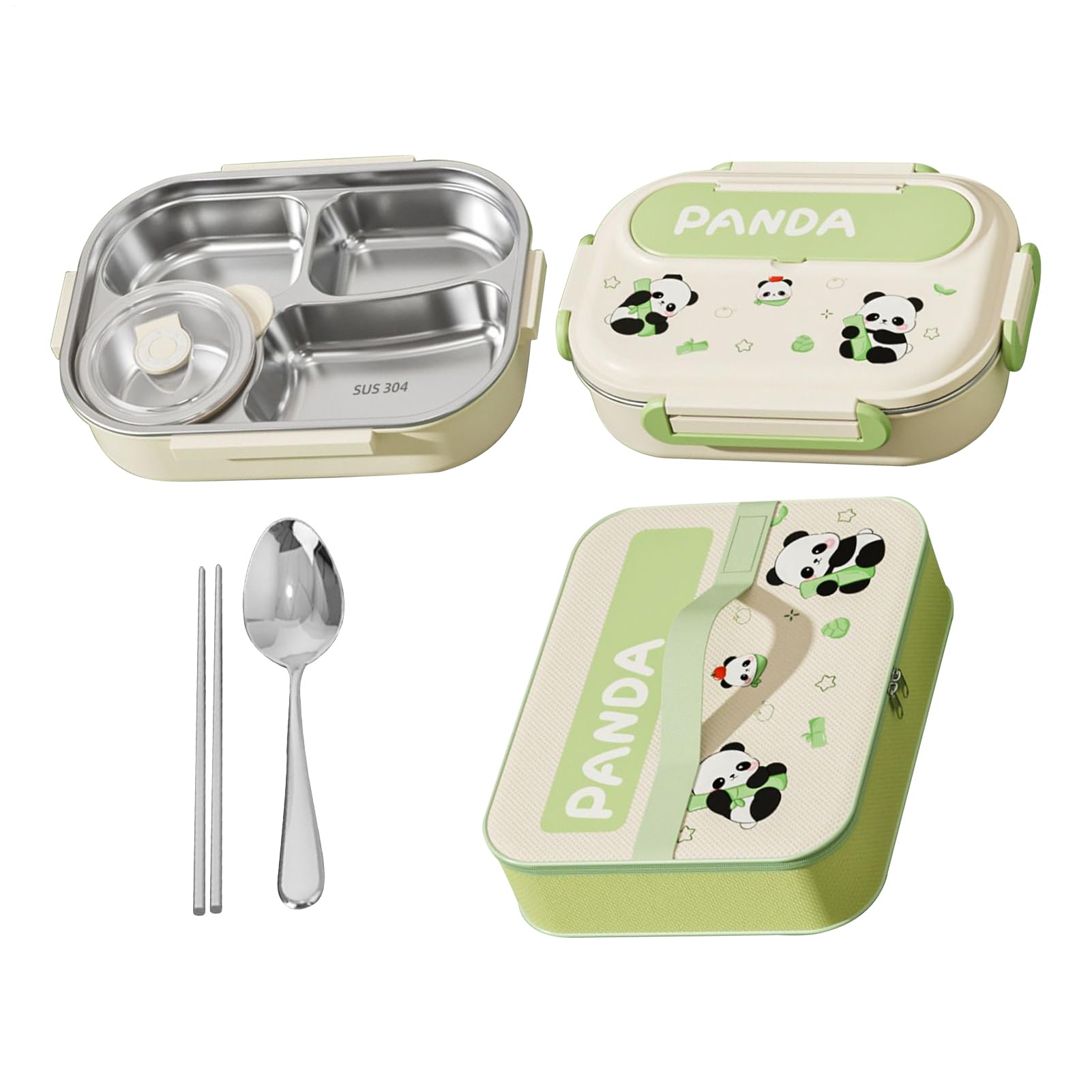 Lunch Kit - Izolacja z kreskówką | Stal nierdzewna Ze Sztućcami Do Szkoły Biura Podróży Piknik Kemping Piesze Wycieczki