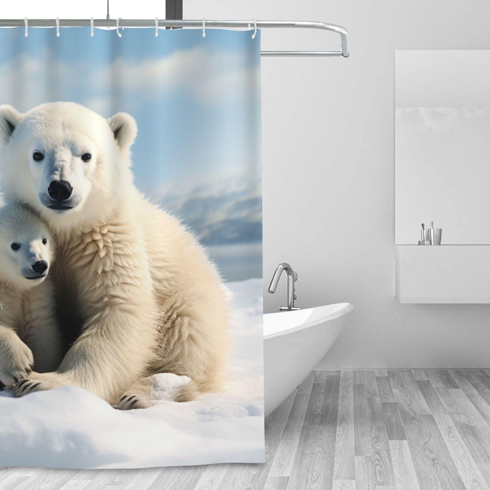 Rideau de douche ours polaire lavable pour éliminer l'eau sur le sol de salle de bain