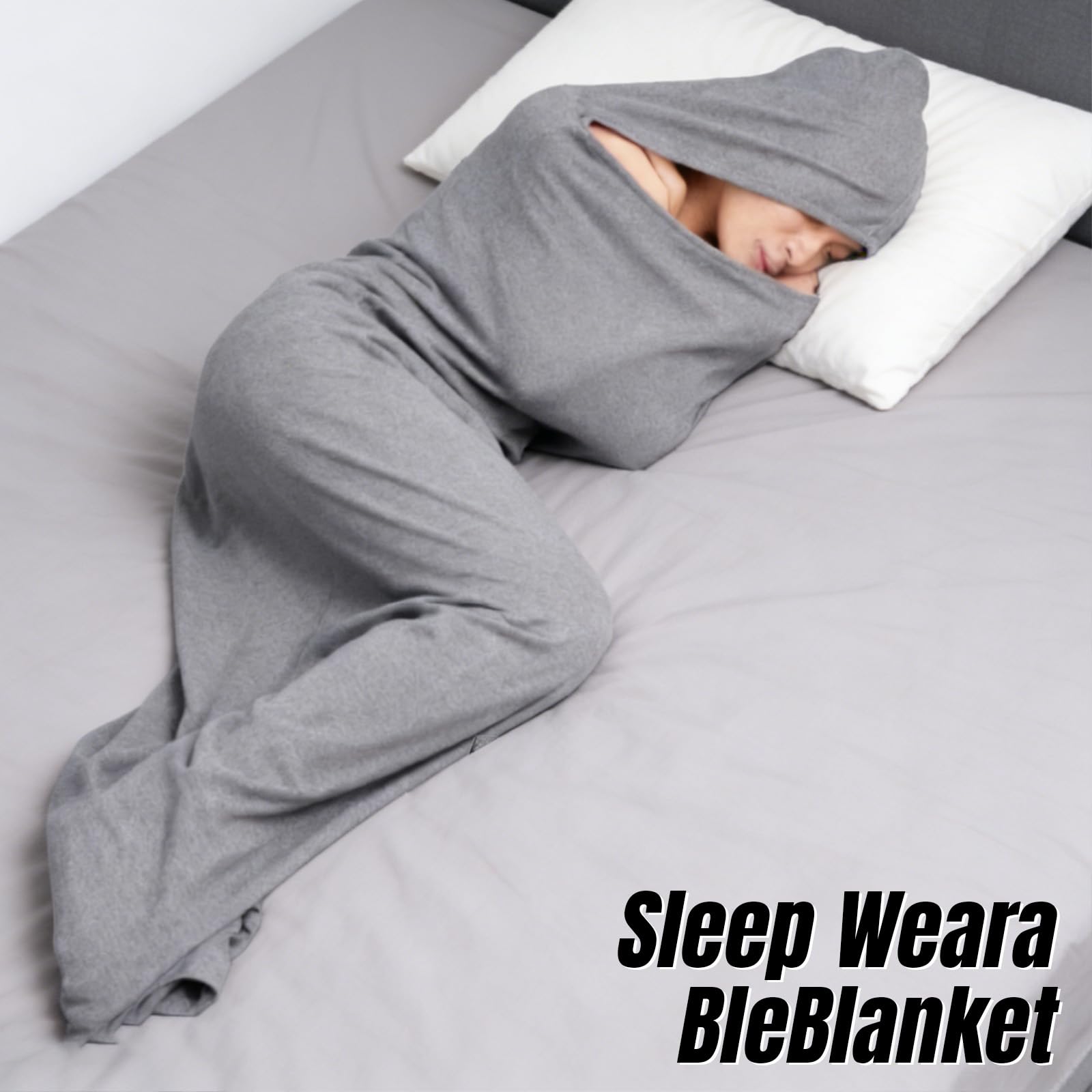 Condition photo showing New/Like New for hooded adult hug sleep pod wearable blanket, 2-in-1 portable full-body sleeping bag, comfortable adult swaddle sleep pod sack for relaxing camping travel, lightweight machine washable