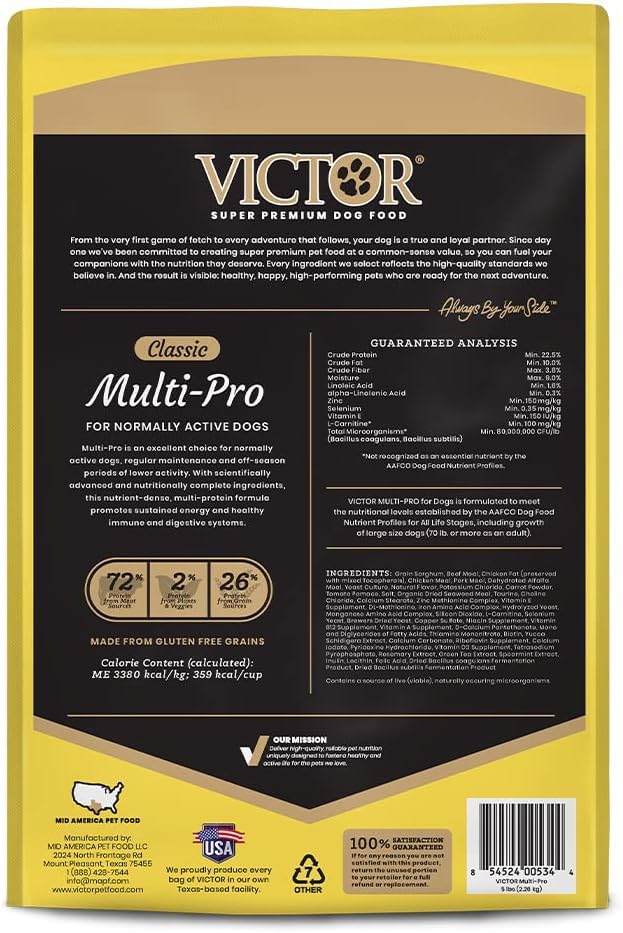 Image of VICTOR Multi-Pro Gluten Free Dry Dog Food - Beef, Chicken & Pork, 5 lb