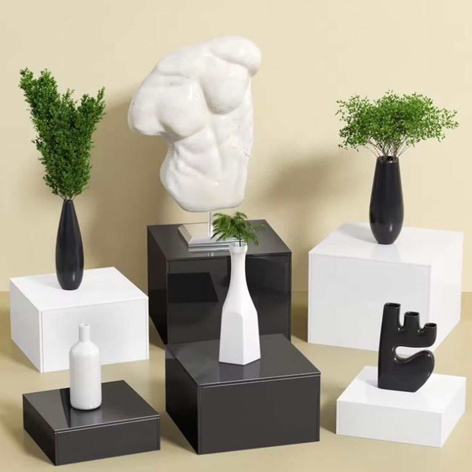 Sharplace Boîte de présentation de Cubes en Acrylique, 8 pièces, rehausseur de Nidification à 5 côtés pour Table de Buffet, rehausseur de Nourriture pour, Blanc