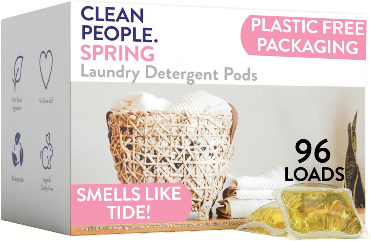 Clean People Laundry Washing Capsules - Recyclable Packaging, Hypoallergenic, Stain Fighting - Ultra Concentrated, Laundry Soap - Spring Scent, 96 Pack[Amazon-developed Certification] Compact by Design